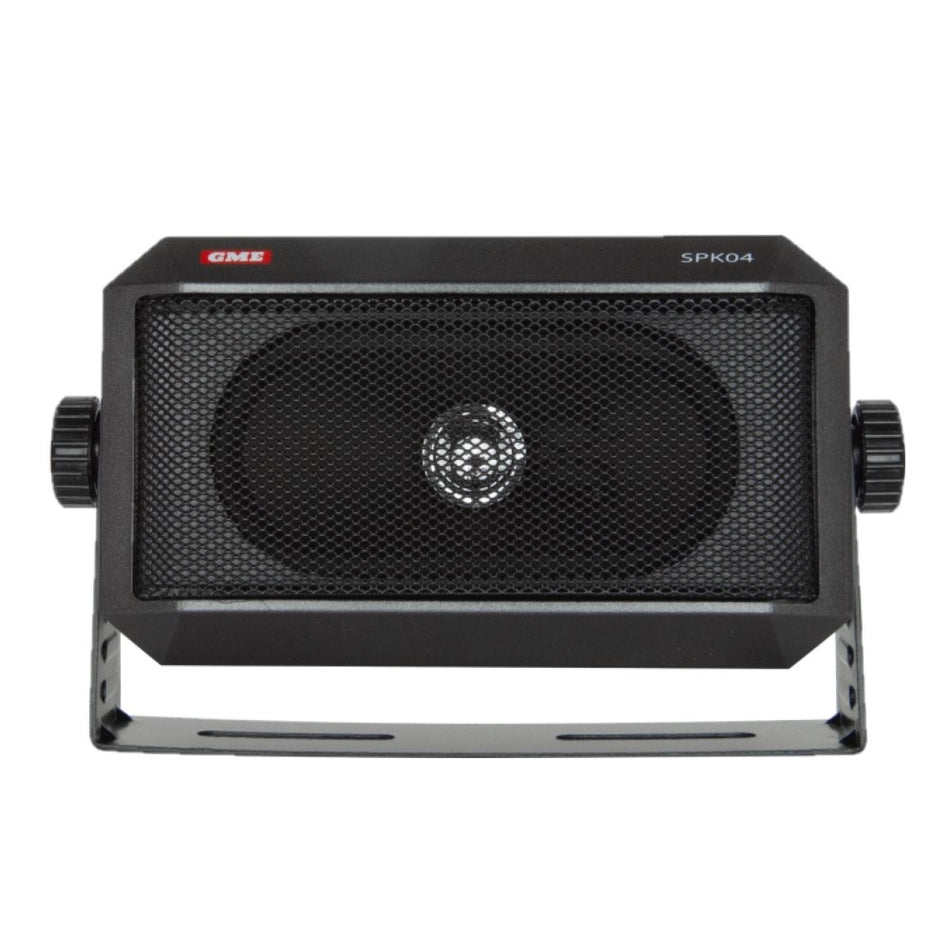 GME Extension Speaker-SPK04. Front view of black speaker with mounting bracket.