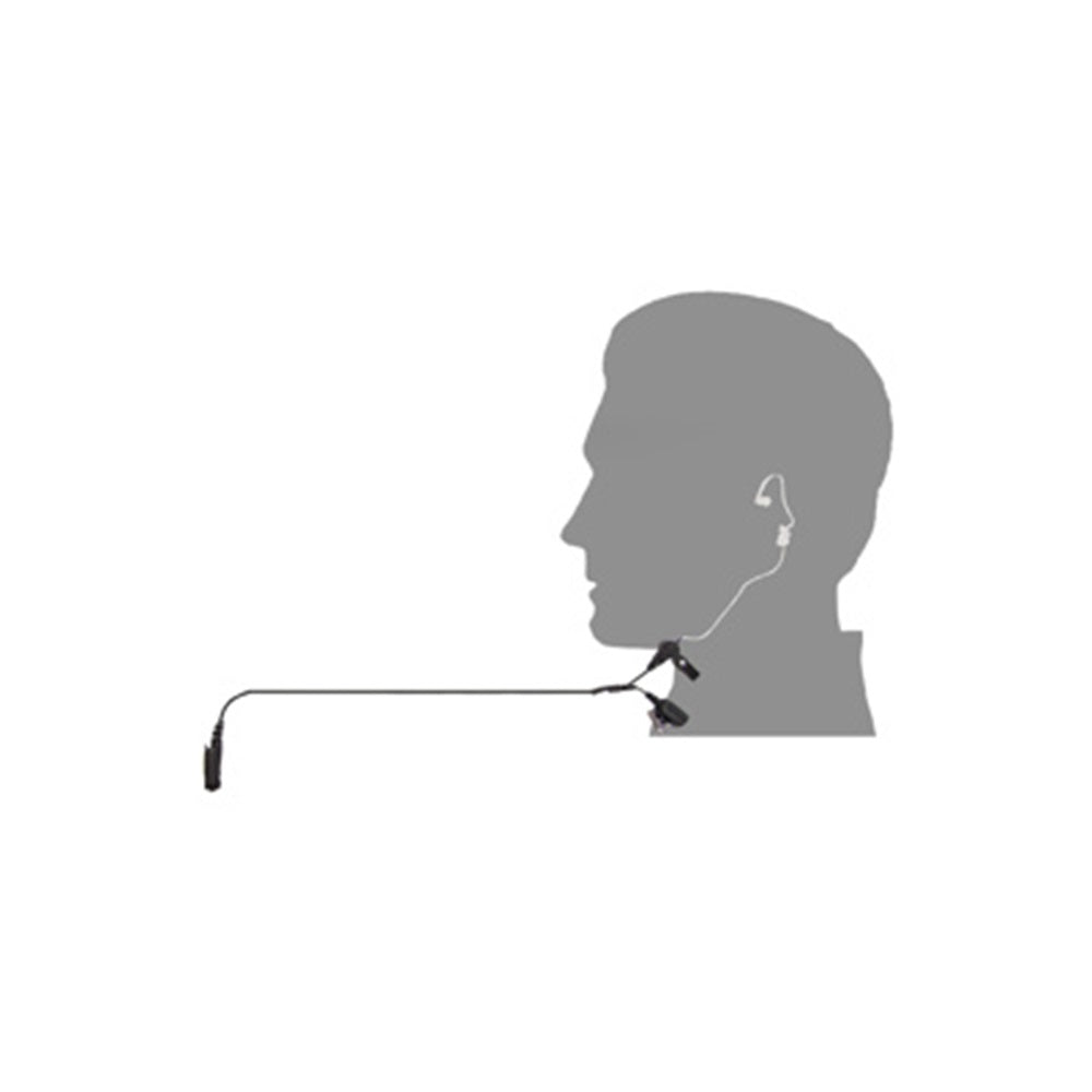 Tait TP3/89 Acoustic Tube - 2 Wire Kit-T03-00047-AAAA. Front view of head silhouette with the acoustic tube in place around the ear.