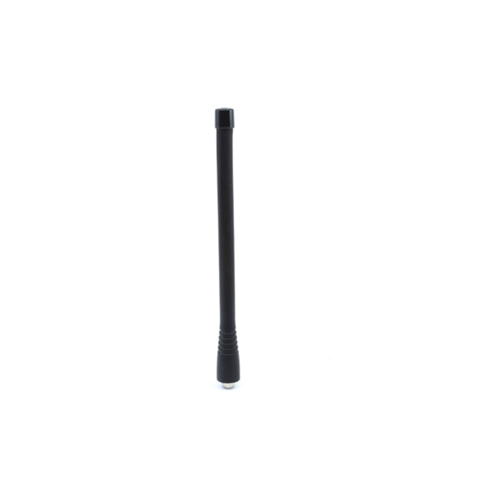 Tait TP8/9 Antenna 150-162 MHz Helical-TPA-AN-003. Front view of black antenna with silver fitting on the bottom.