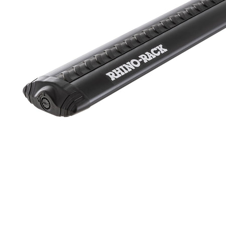 Rhino-Rack Vortex Bar Black 1260mm-AV126B. Front view of black Vortex bar with VGS rubber strip on the top.